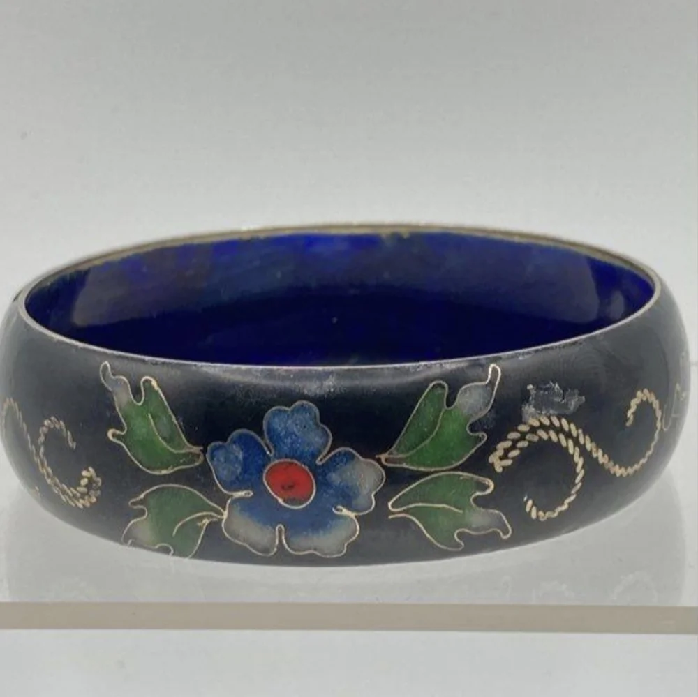 Antique Chinese Cloisonne Enamel Wide Bangle Bracelet - Picture 3 of 11